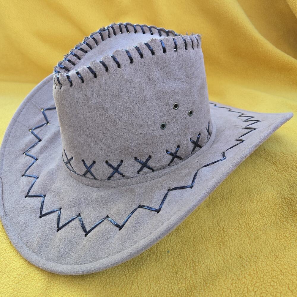 Western Cowboy Hat Taupe Brown Bolero Stitching Small Unisex Suede Style